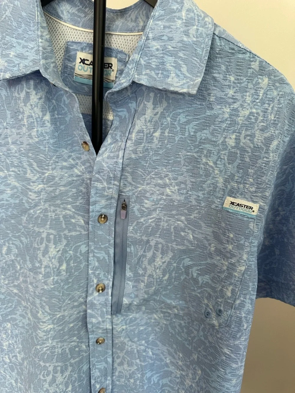 XCaster Outdoor Blue Men's Fishing Short-Sleeve Button-Up Shirt